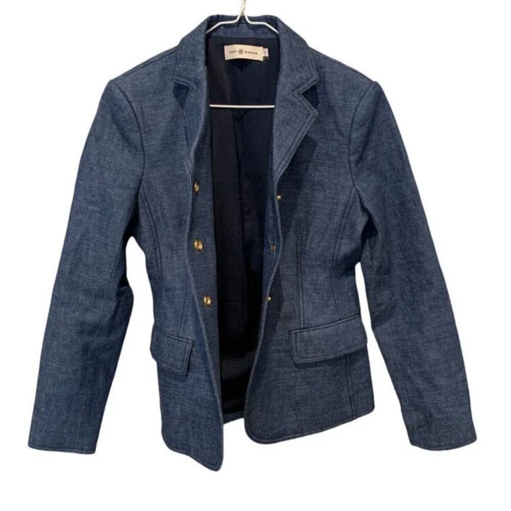 NEW Tory Burch Raw Denim Blazer Size 6 - Picture 10 of 11